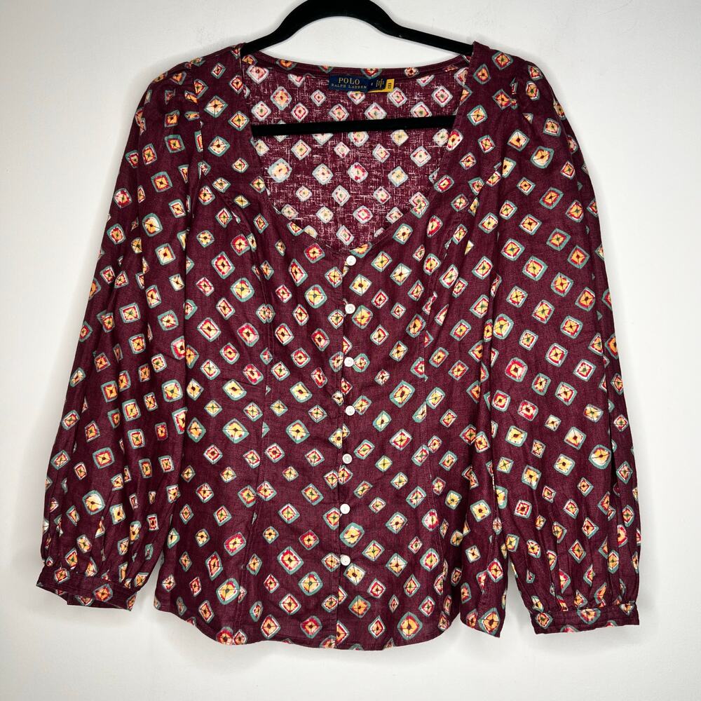 Polo Ralph Lauren Printed Linen Blouse Size 8 - Picture 4 of 7